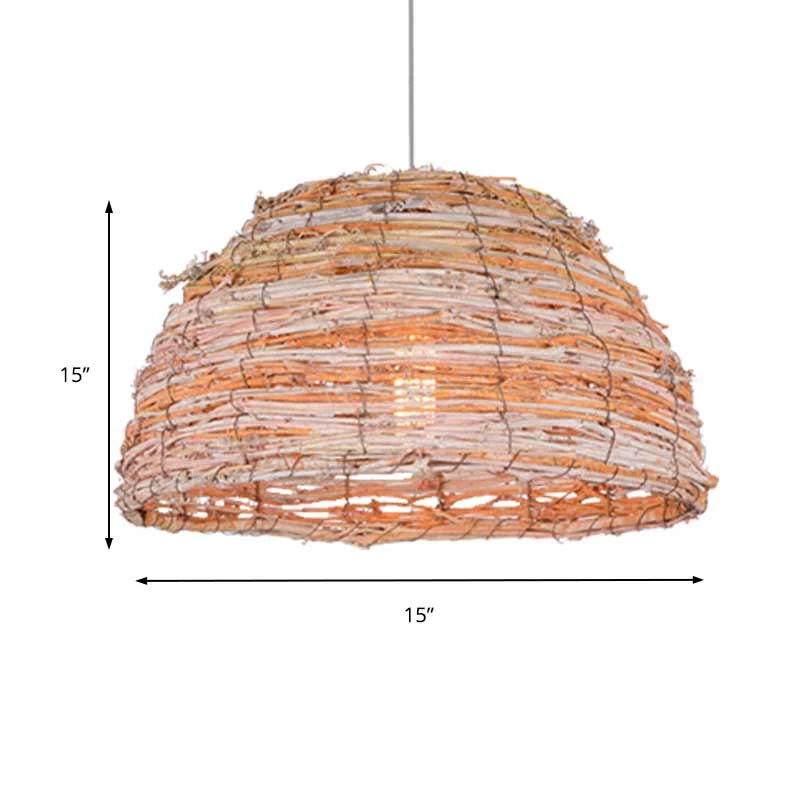 Beige Dome Shade Plafond Hanglamp Rustieke Bine Enkele Hanglamp voor Restaurant Clearhalo