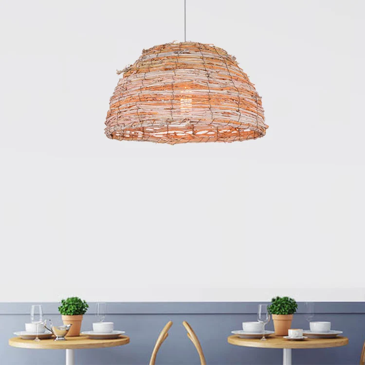 Beige Dome Shade Plafond Hanglamp Rustieke Bine Enkele Hanglamp voor Restaurant Clearhalo