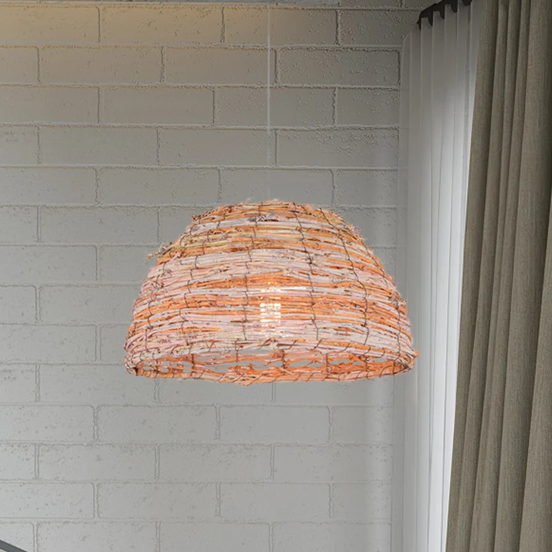 Beige Dome Shade Plafond Hanglamp Rustieke Bine Enkele Hanglamp voor Restaurant Clearhalo