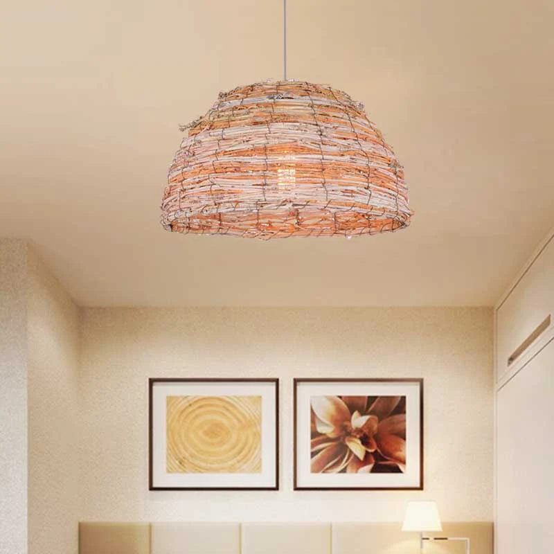 Beige Dome Shade Plafond Hanglamp Rustieke Bine Enkele Hanglamp voor Restaurant Clearhalo