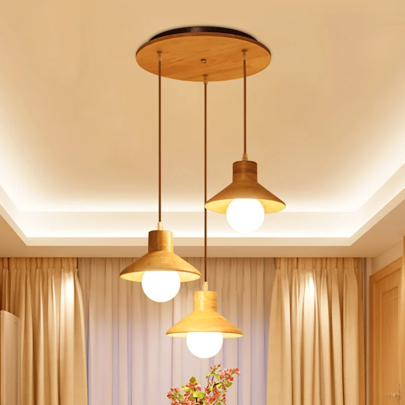 Beige Flare meervoudige hanglamp Nordic 3 lampen natuurlijk houten plafondhanger boven eettafel Clearhalo