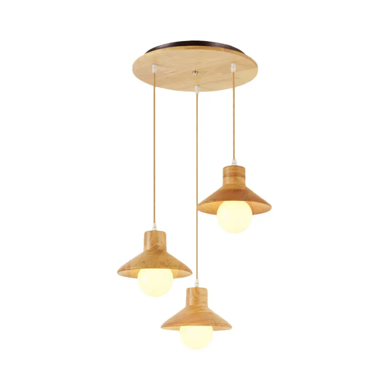 Beige Flare meervoudige hanglamp Nordic 3 lampen natuurlijk houten plafondhanger boven eettafel Clearhalo