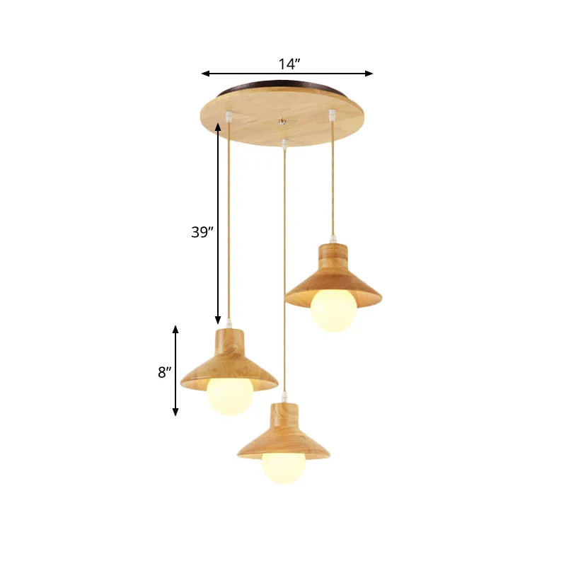 Beige Flare meervoudige hanglamp Nordic 3 lampen natuurlijk houten plafondhanger boven eettafel Clearhalo