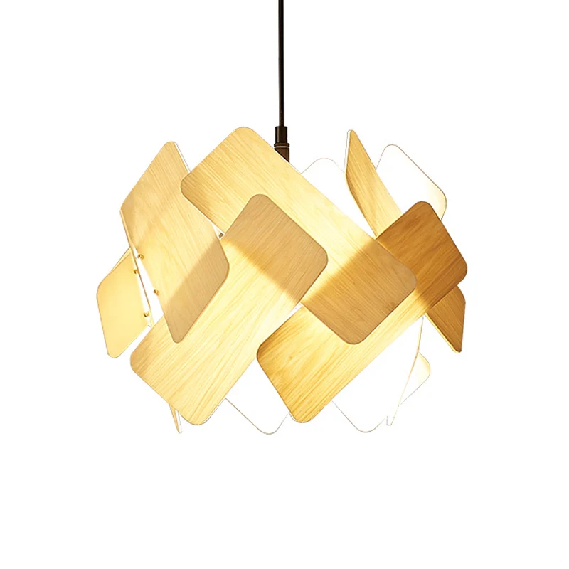 Beige gesplitste cirkel kroonluchter modernistische 3-kops houten hangende lamp boven eettafel Clearhalo