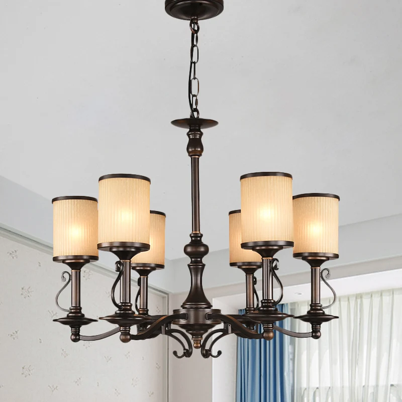 Beige glas zwarte kroonluchterlamp cilindrisch 3/6/8 hoofden traditionalisme hangende plafondlamp voor restaurant Clearhalo