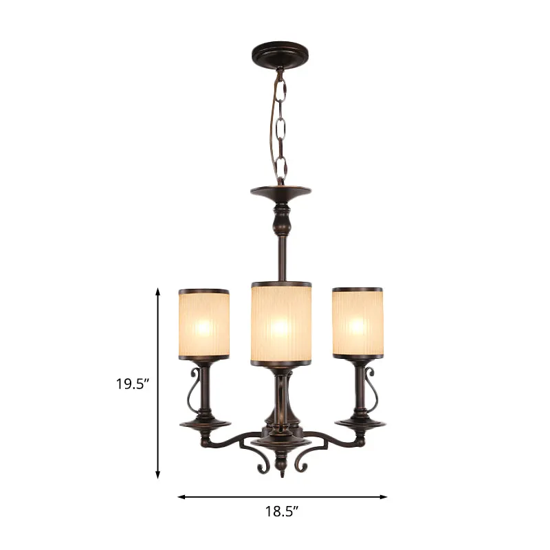 Beige glas zwarte kroonluchterlamp cilindrisch 3/6/8 hoofden traditionalisme hangende plafondlamp voor restaurant Clearhalo