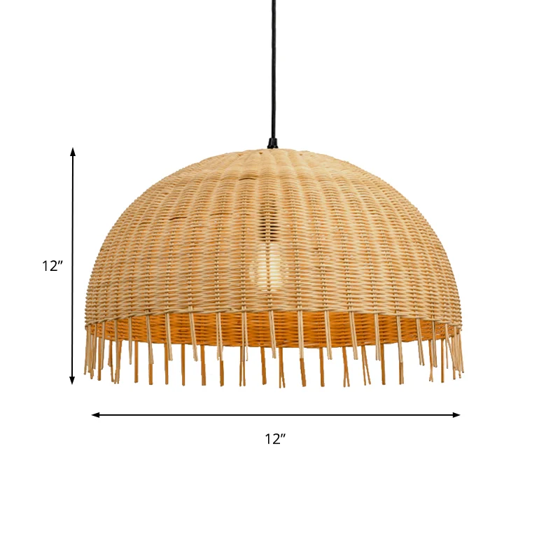 Beige handgeweven hanglamp met koepelvormige kap, moderne stijl, 12"/16" W, 1 kop rotan hanglamp Clearhalo