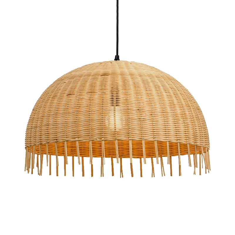 Beige handgeweven hanglamp met koepelvormige kap, moderne stijl, 12"/16" W, 1 kop rotan hanglamp Clearhalo