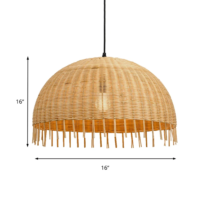 Beige handgeweven hanglamp met koepelvormige kap, moderne stijl, 12"/16" W, 1 kop rotan hanglamp Clearhalo