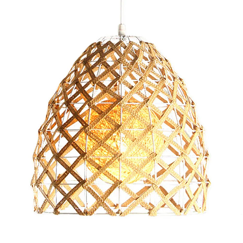 Beige hanglamp met draadframe, 1 lichts Aziatische stijl, metaal en touw, hanglamp voor cottage Clearhalo