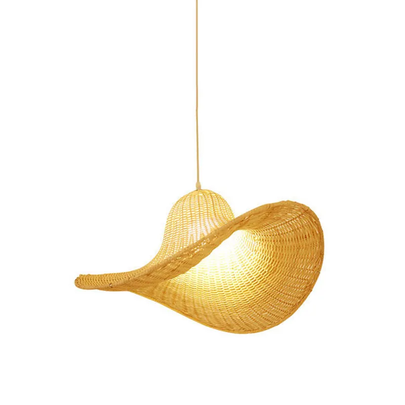 Beige kapvormige hanglamp Moderne 1-lichts bamboe plafondhanglamp voor eetkamer Clearhalo