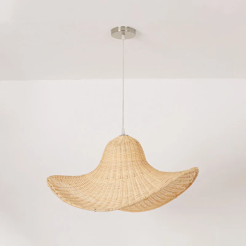 Beige kapvormige hanglamp Moderne 1-lichts bamboe plafondhanglamp voor eetkamer Clearhalo