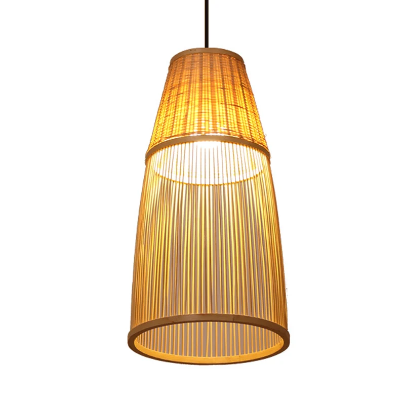 Beige kegel naar beneden verlichting Azië stijl 1 kop bamboe rotan slingerlamp voor theesalon Clearhalo