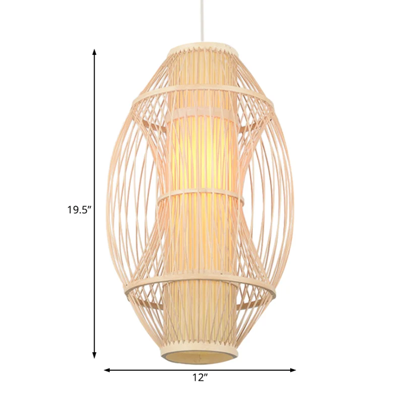 Beige langwerpige kap hangende hanglamp eigentijds 1-kops bamboe hanglamp voor keuken Clearhalo