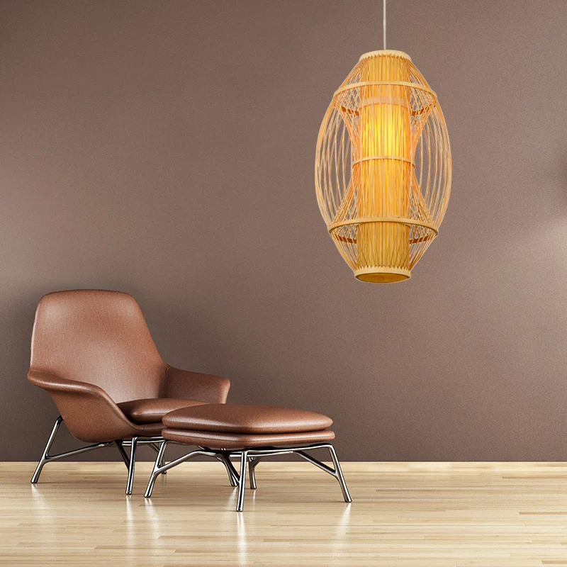 Beige langwerpige kap hangende hanglamp eigentijds 1-kops bamboe hanglamp voor keuken Clearhalo
