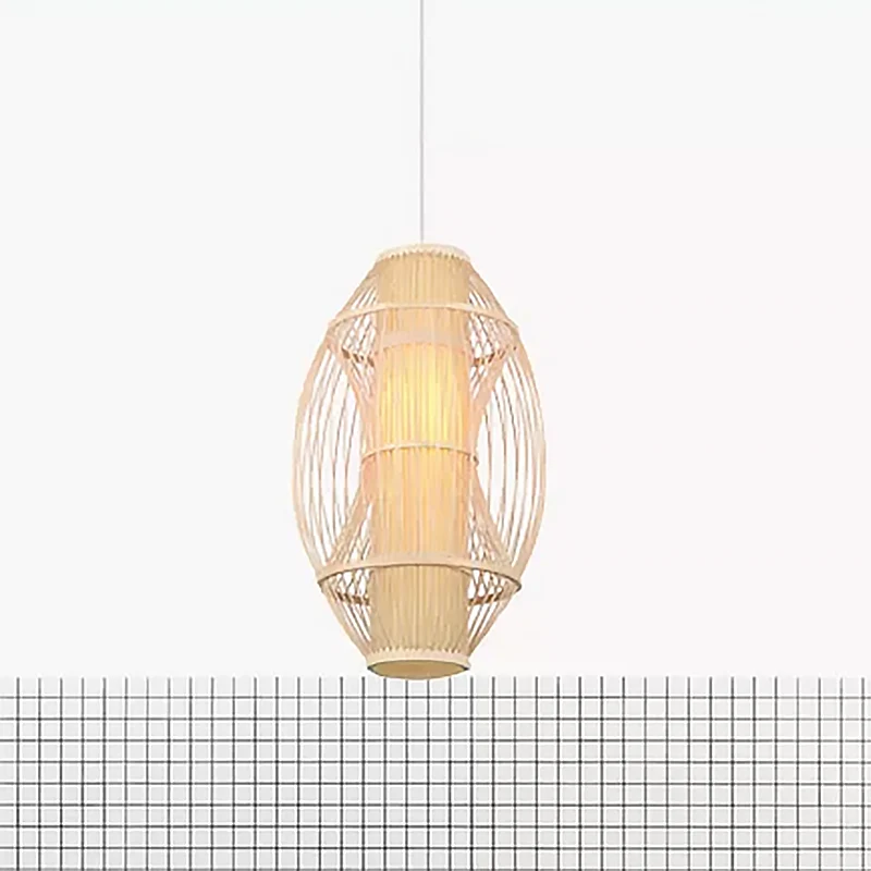 Beige langwerpige kap hangende hanglamp eigentijds 1-kops bamboe hanglamp voor keuken Clearhalo