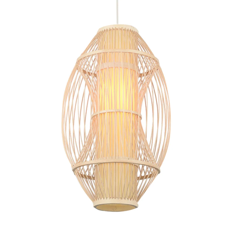 Beige langwerpige kap hangende hanglamp eigentijds 1-kops bamboe hanglamp voor keuken Clearhalo