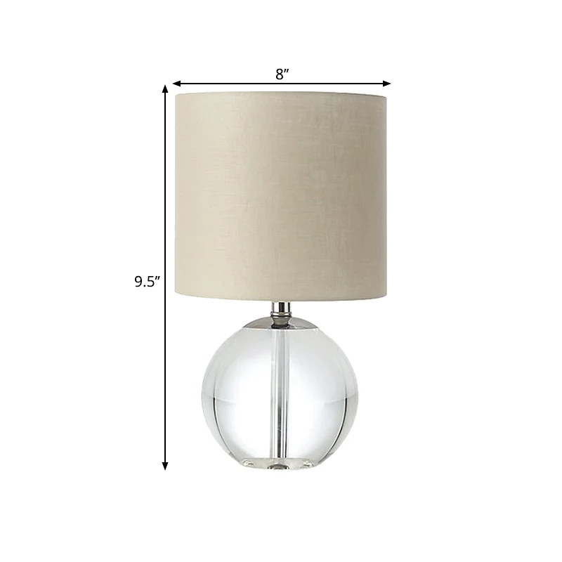 Beige nachtkastjelamp met 1 kop Traditionele cilindrische lampenkap van stof met kristallen bolvormige voet Clearhalo
