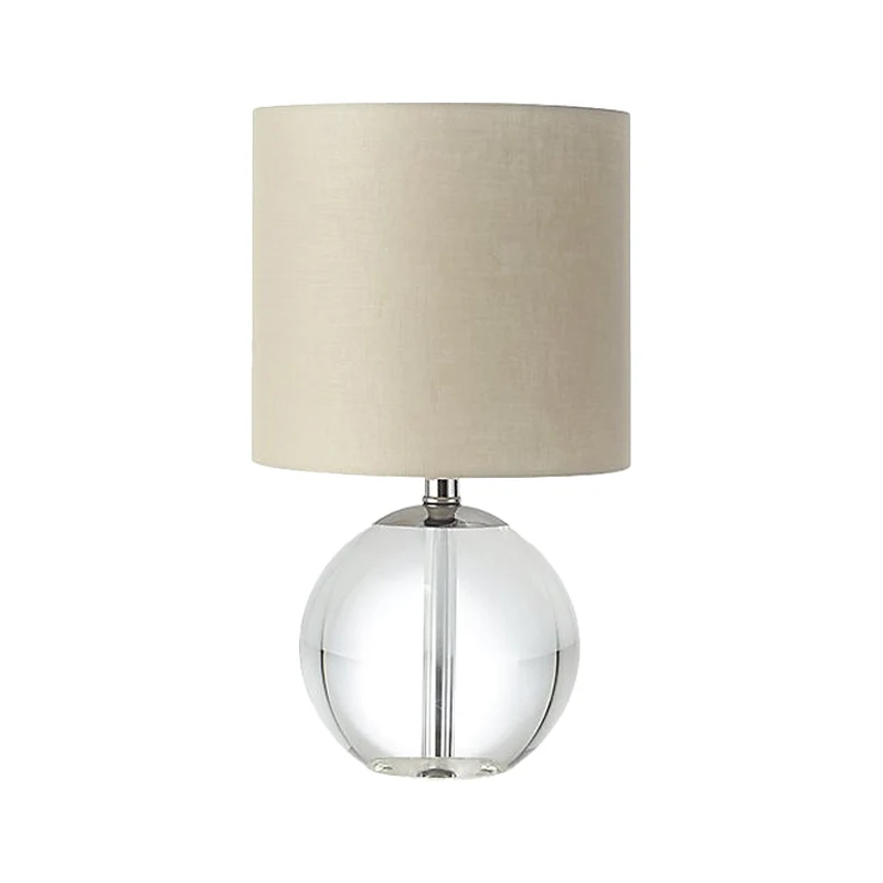 Beige nachtkastjelamp met 1 kop Traditionele cilindrische lampenkap van stof met kristallen bolvormige voet Clearhalo