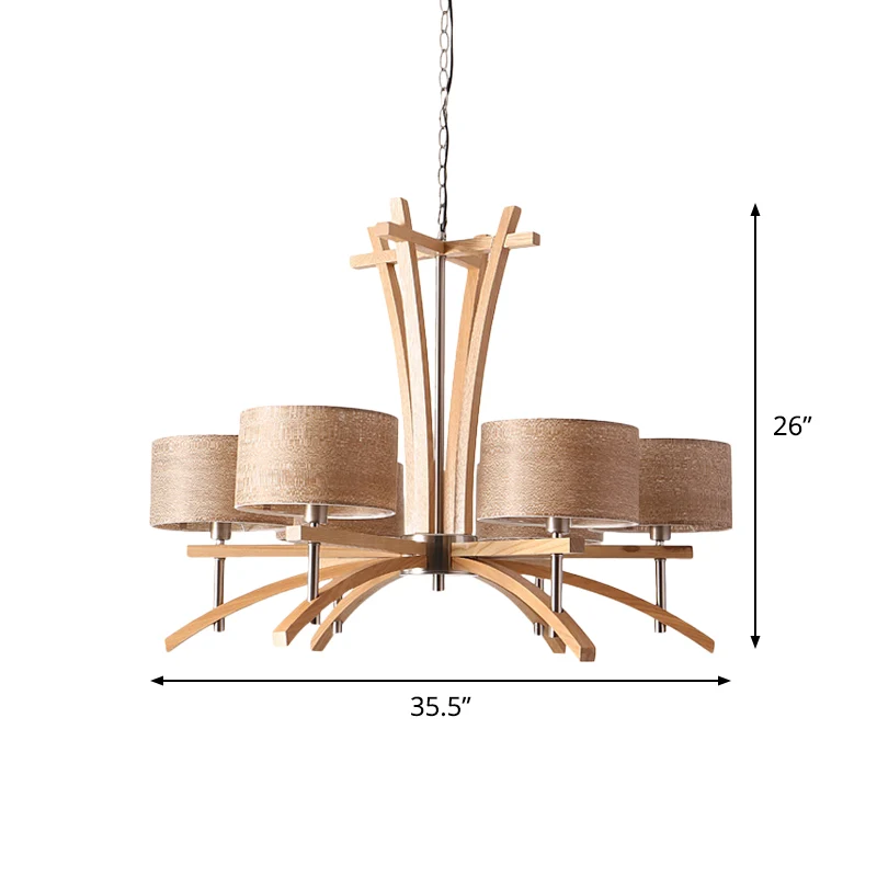 Beige radiaal plafondkroonluchter modernistische 3/6 lichts houten hangende hanglamp met kap Clearhalo