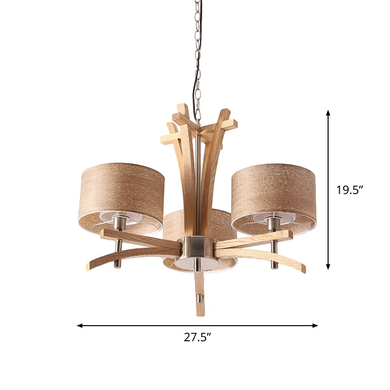 Beige radiaal plafondkroonluchter modernistische 3/6 lichts houten hangende hanglamp met kap Clearhalo