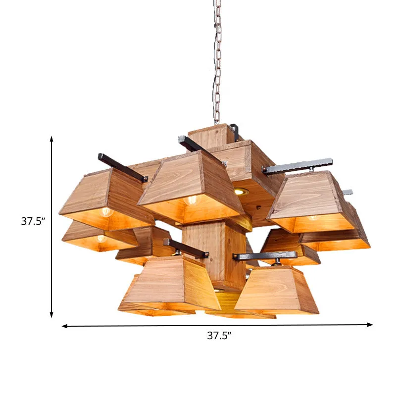 Beige trapezium eiland kroonluchter fabriek hout 3/4/12 lampen eetkamer hanglamp Clearhalo