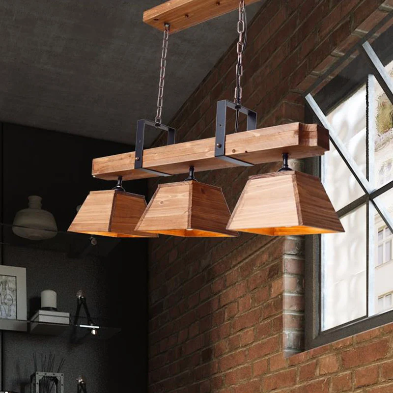 Beige trapezium eiland kroonluchter fabriek hout 3/4/12 lampen eetkamer hanglamp Clearhalo