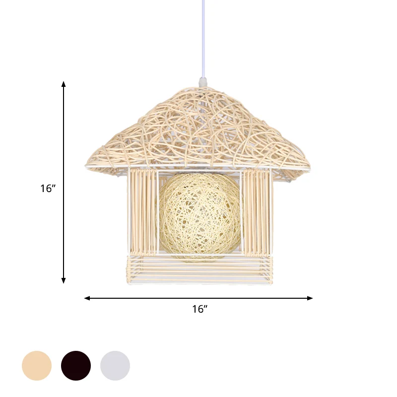 Beige/bruin/witte huisvormige hanglamp Rustiek rotan 1-kops druppellamp voor eetkamer Clearhalo
