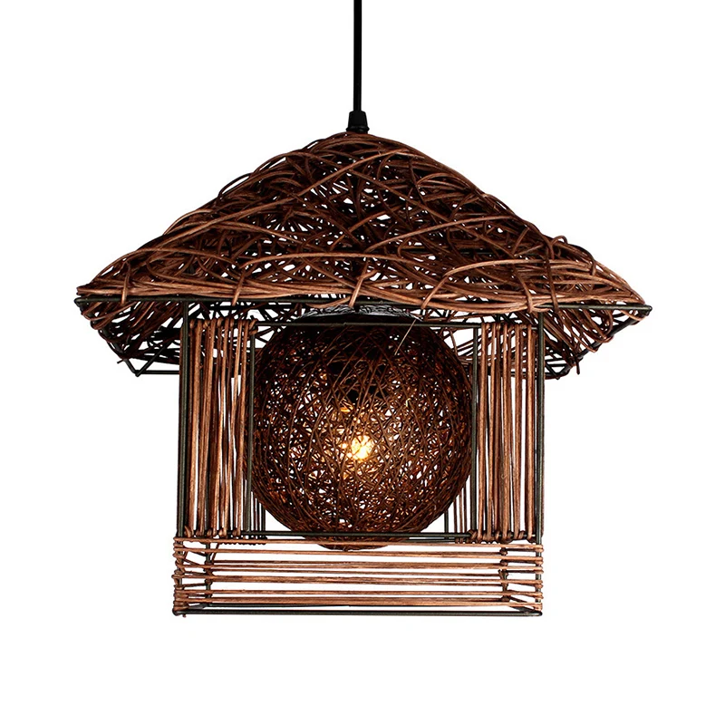 Beige/bruin/witte huisvormige hanglamp Rustiek rotan 1-kops druppellamp voor eetkamer Clearhalo