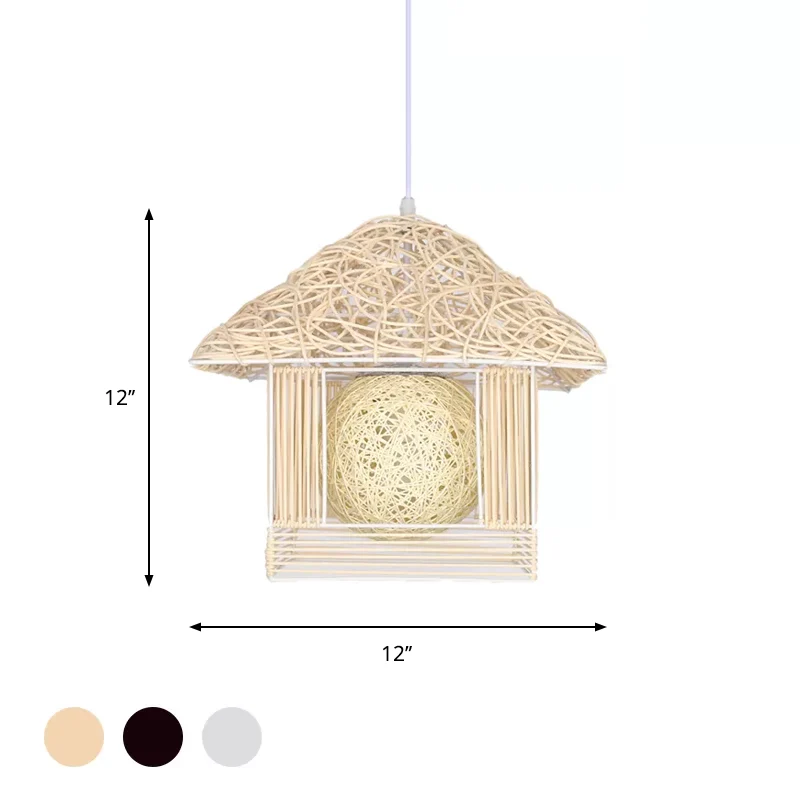Beige/bruin/witte huisvormige hanglamp Rustiek rotan 1-kops druppellamp voor eetkamer Clearhalo