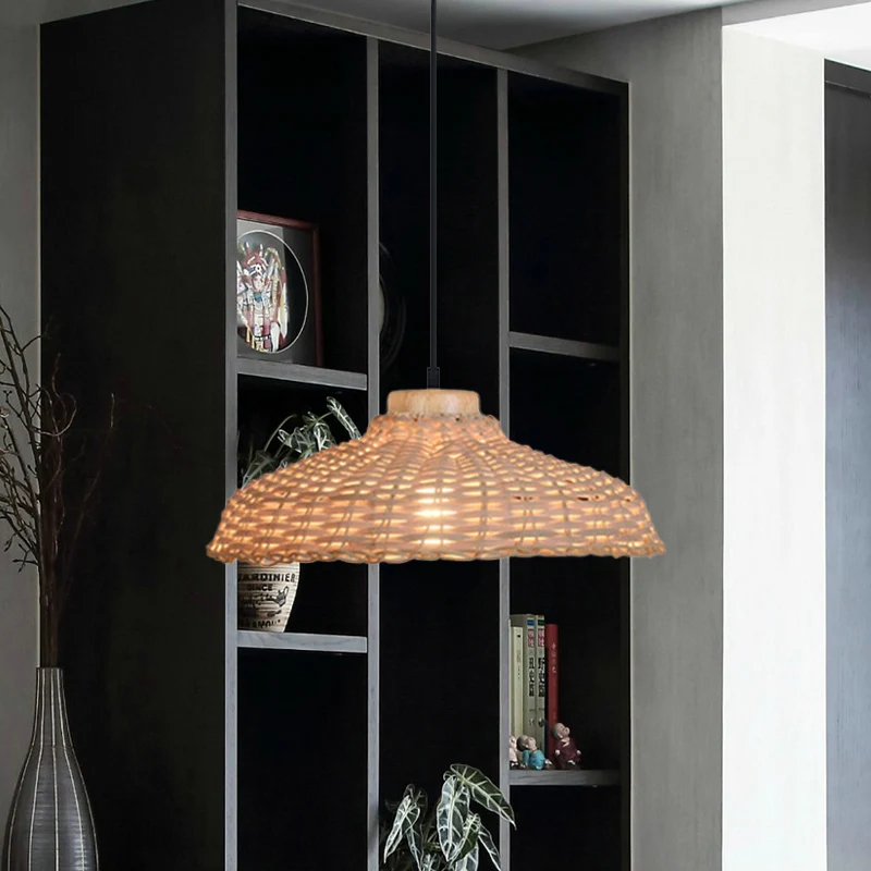 Beige/zwarte schuurschaduw hanglamp Aziatische stijl 1 licht rotan hoogte verstelbaar hangend plafondlicht, 12,5"/18" W Cl...