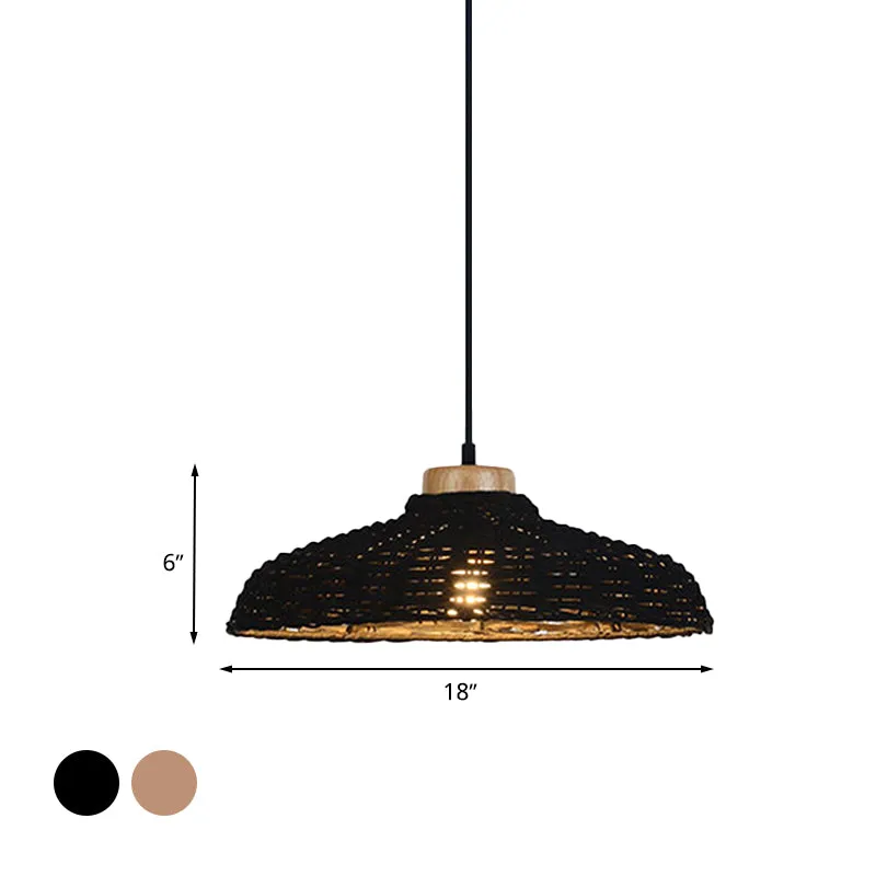 Beige/zwarte schuurschaduw hanglamp Aziatische stijl 1 licht rotan hoogte verstelbaar hangend plafondlicht, 12,5"/18" W Cl...
