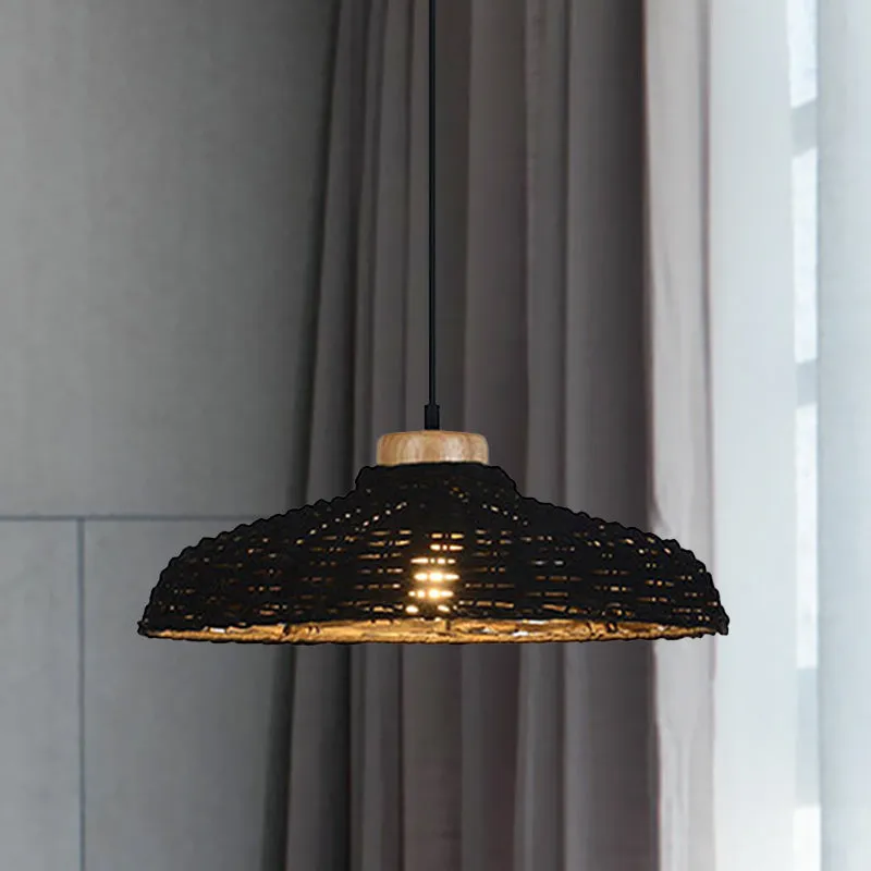 Beige/zwarte schuurschaduw hanglamp Aziatische stijl 1 licht rotan hoogte verstelbaar hangend plafondlicht, 12,5"/18" W Cl...