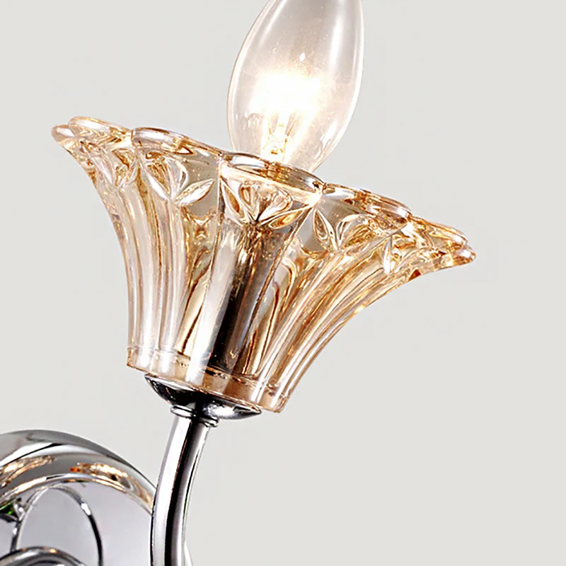 Bell Amber Glass Sconce Lamp Vintage Stijlvol 2 Lichts Chrome Wandlamp met Groen Teardrop Crystal Deco Clearhalo