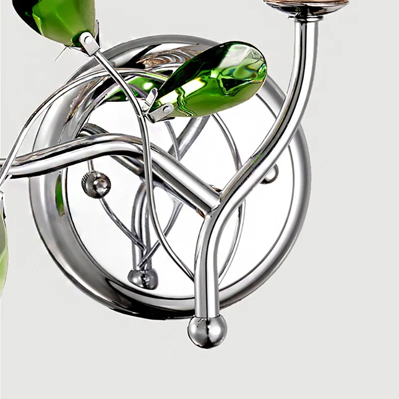 Bell Amber Glass Sconce Lamp Vintage Stijlvol 2 Lichts Chrome Wandlamp met Groen Teardrop Crystal Deco Clearhalo