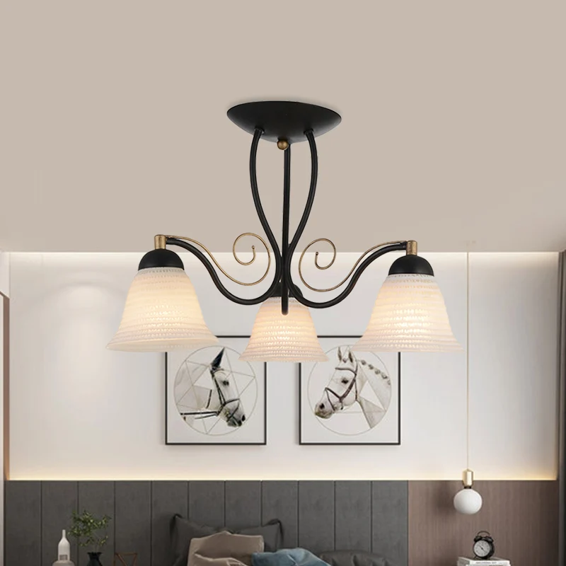 Bell Bedroom semi-inbouw rustiek opaalglas 3-kops zwarte plafondlamp Clearhalo