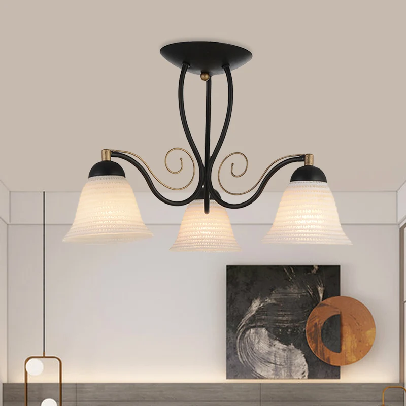 Bell Bedroom semi-inbouw rustiek opaalglas 3-kops zwarte plafondlamp Clearhalo