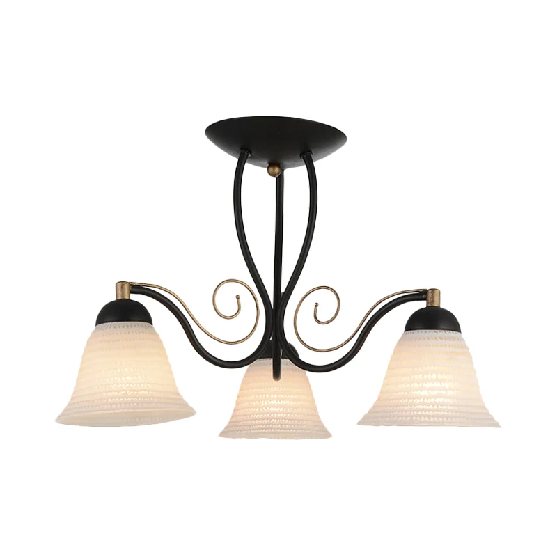 Bell Bedroom semi-inbouw rustiek opaalglas 3-kops zwarte plafondlamp Clearhalo