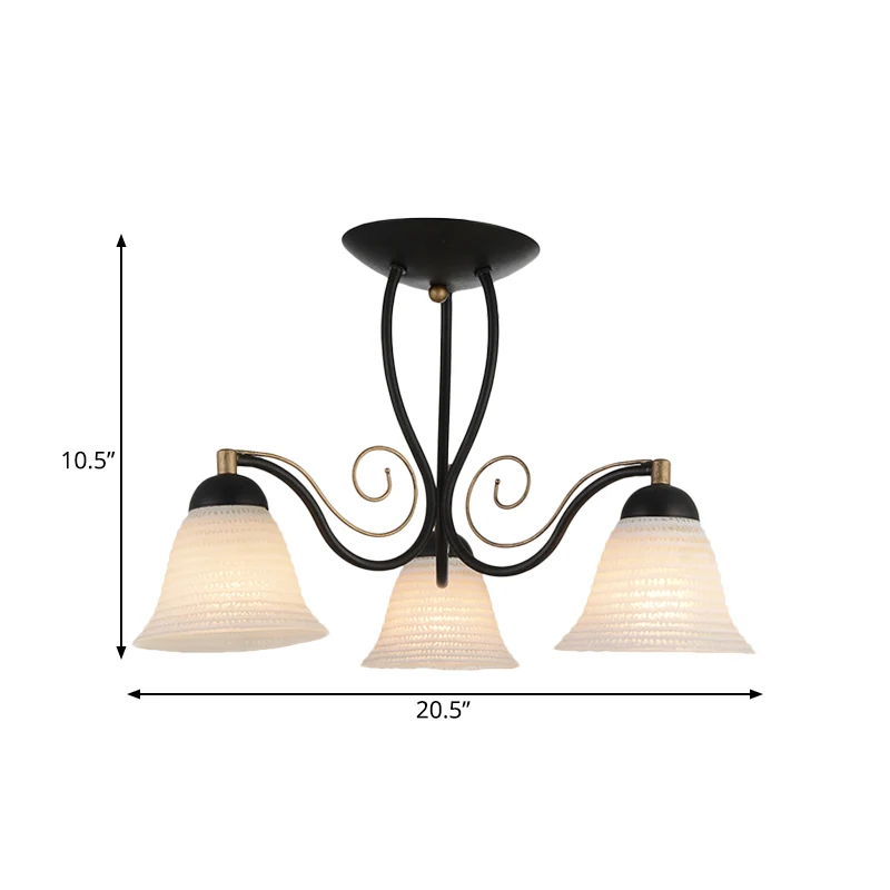 Bell Bedroom semi-inbouw rustiek opaalglas 3-kops zwarte plafondlamp Clearhalo