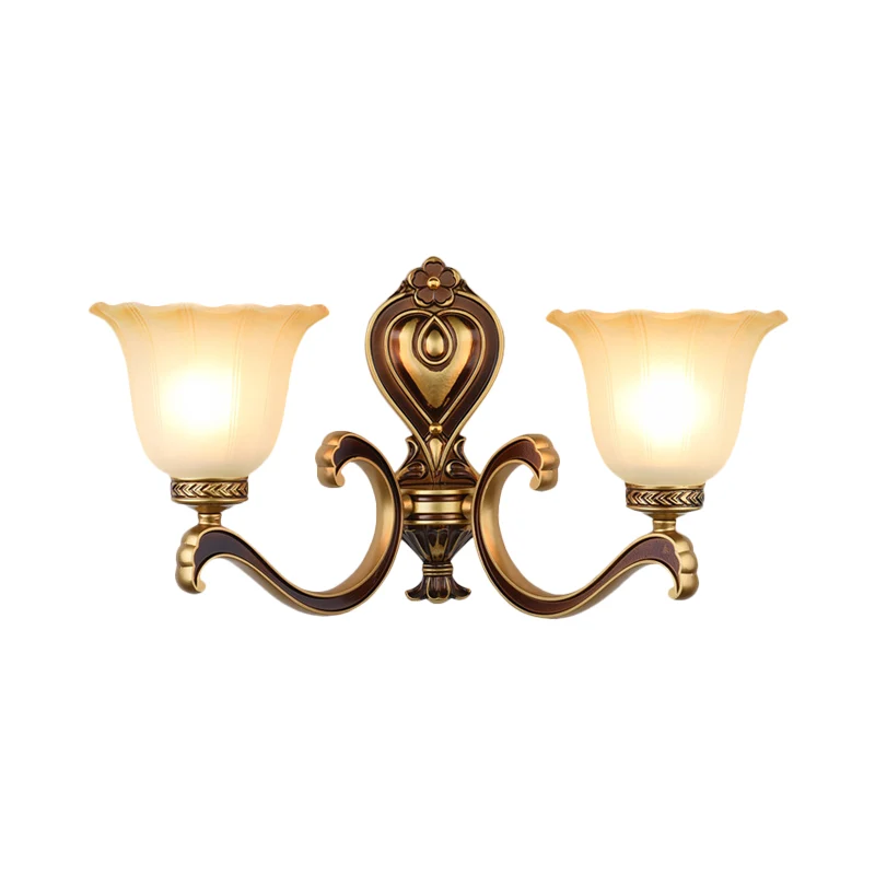 Bell Bedroom Up wandgemonteerd licht antiek matglas 1/2-lichts messing wandlamp Clearhalo