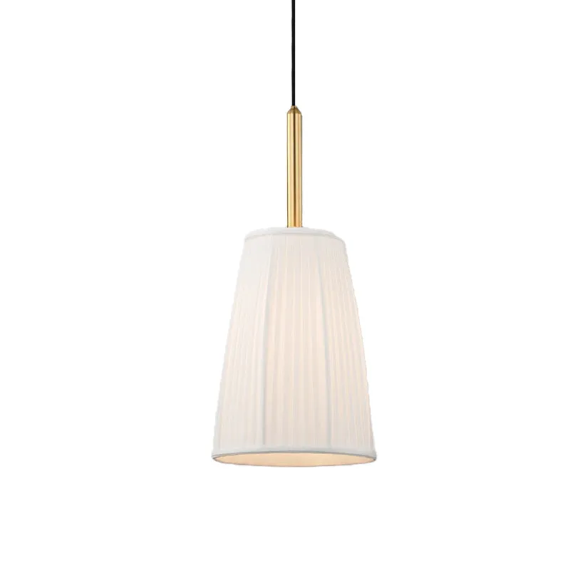 Bell Bedside Drop Hanglamp Boerderij Geplooid Stof 1 Lamp Wit Pendellicht Met Gouden Top Clearhalo
