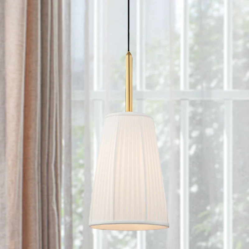 Bell Bedside Drop Hanglamp Boerderij Geplooid Stof 1 Lamp Wit Pendellicht Met Gouden Top Clearhalo