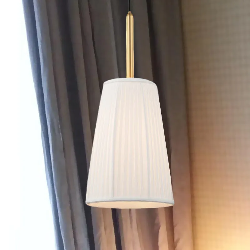 Bell Bedside Drop Hanglamp Boerderij Geplooid Stof 1 Lamp Wit Pendellicht Met Gouden Top Clearhalo