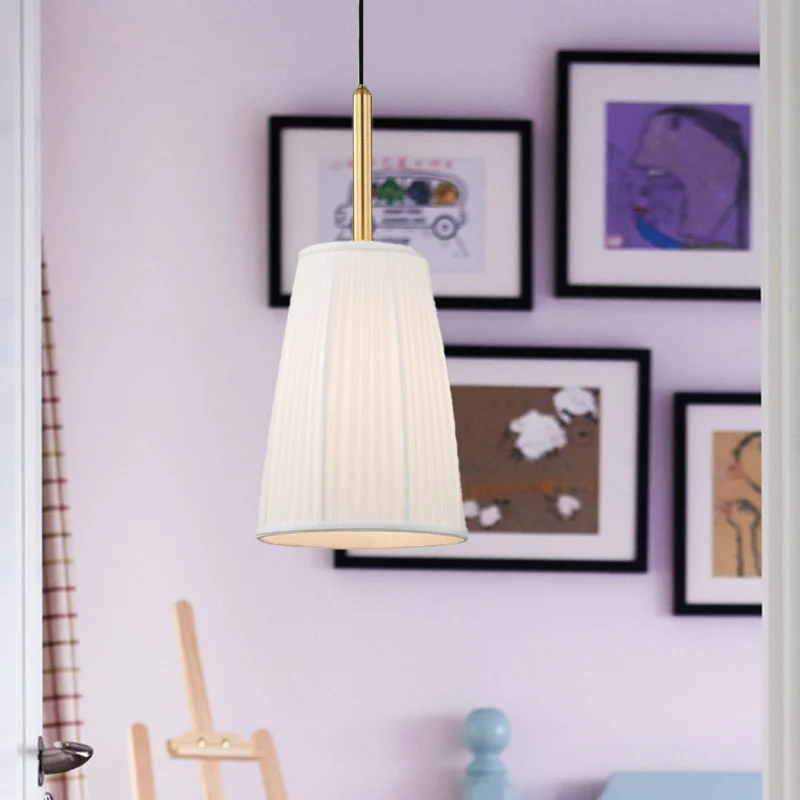 Bell Bedside Drop Hanglamp Boerderij Geplooid Stof 1 Lamp Wit Pendellicht Met Gouden Top Clearhalo