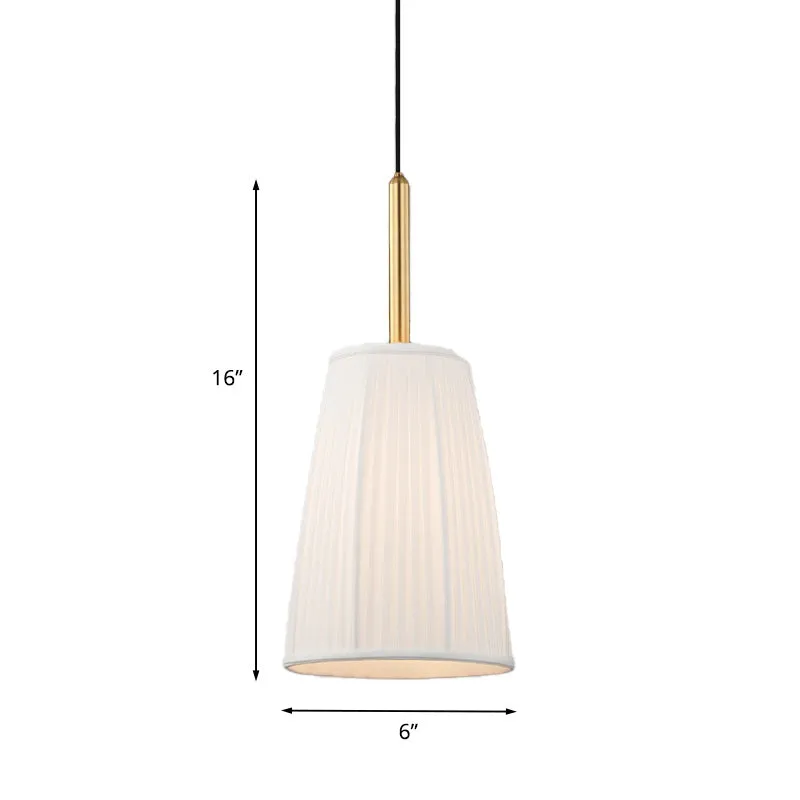 Bell Bedside Drop Hanglamp Boerderij Geplooid Stof 1 Lamp Wit Pendellicht Met Gouden Top Clearhalo