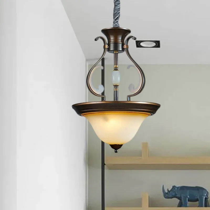 Bell beige glazen kroonluchterlamp antieke 4-lichts keukenhanglamp met gebogen arm Clearhalo
