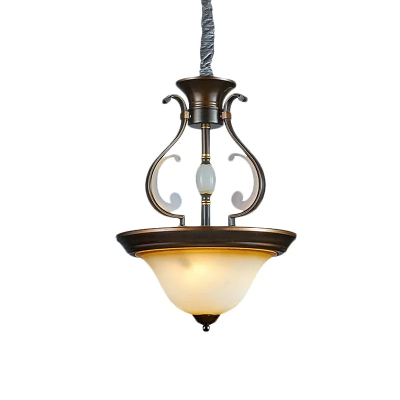 Bell beige glazen kroonluchterlamp antieke 4-lichts keukenhanglamp met gebogen arm Clearhalo