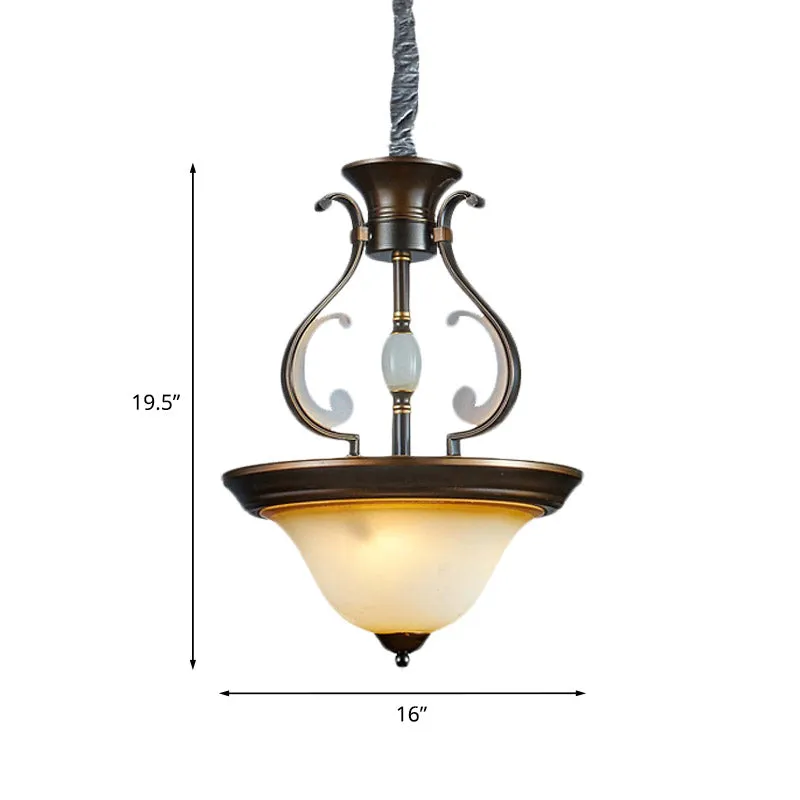 Bell beige glazen kroonluchterlamp antieke 4-lichts keukenhanglamp met gebogen arm Clearhalo