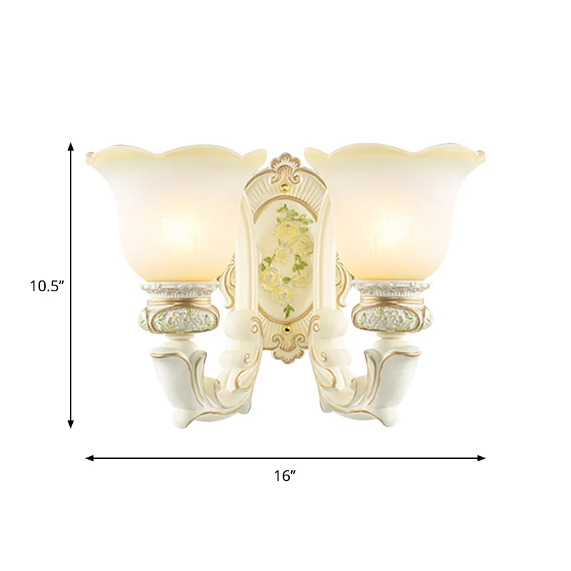 Bell Crème Glazen Wandverlichting Ideeën Vintage 2 Lampen Slaapkamer Wandkandelaar Wit Clearhalo