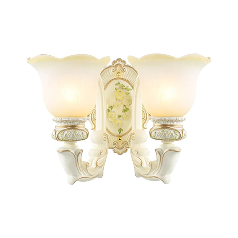 Bell Crème Glazen Wandverlichting Ideeën Vintage 2 Lampen Slaapkamer Wandkandelaar Wit Clearhalo